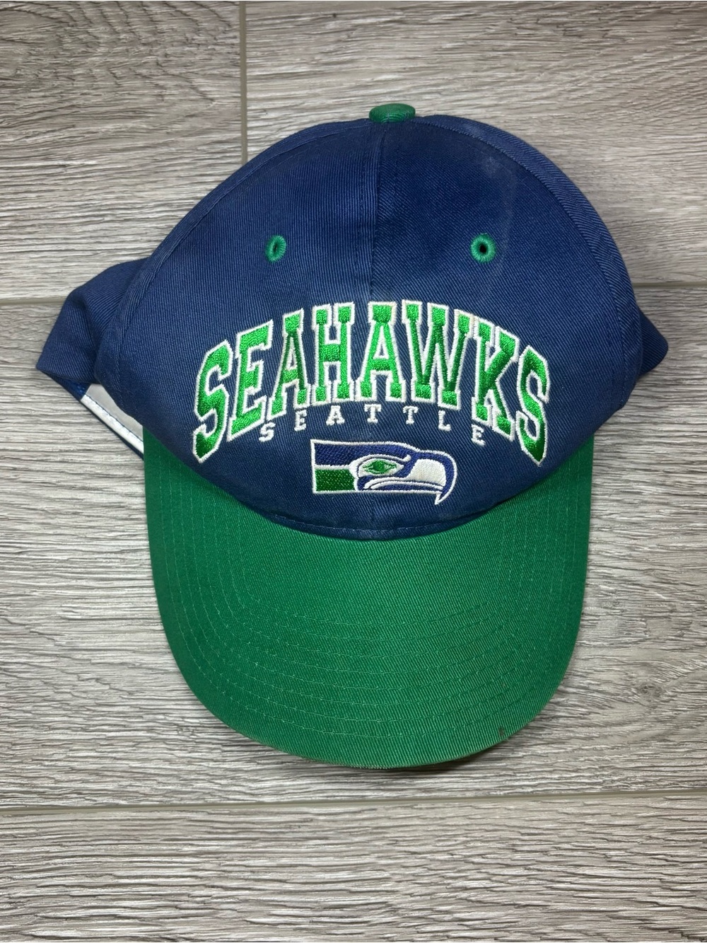 Vintage Seattle Seahawks Navy & Green Embroidered Baseball Cap Strapback